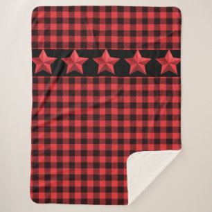 Couverture Sherpa Buffle rouge et noir plaqué avec étoiles rouges
