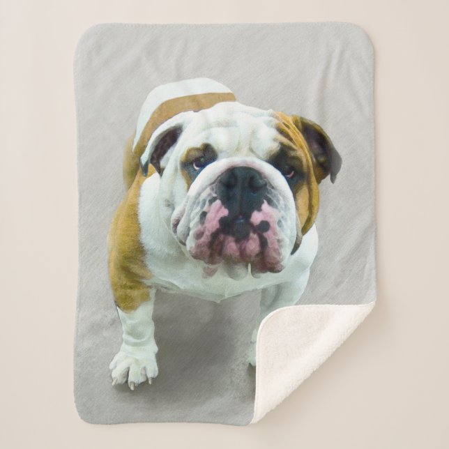 Couverture Sherpa Bulldog Painting - Joli art original chien (Devant)