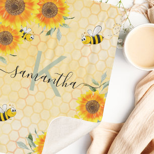 Couverture Sherpa Bumble abeilles tournesol jaune nid d'abeille mono