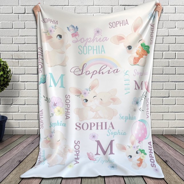 Couverture Sherpa Bunnies de nom de collage personnalisé (Créateur téléchargé)