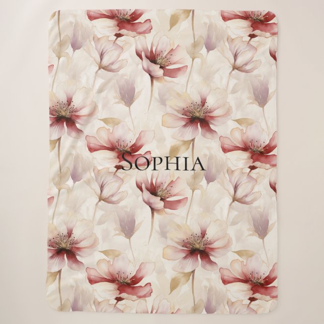 Couverture Sherpa Burgundy Crème Lavande Fête des mariées florale (Devant)
