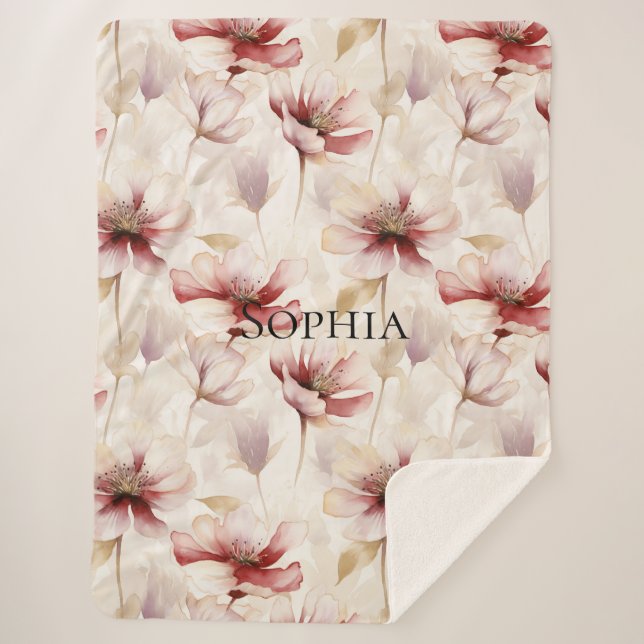 Couverture Sherpa Burgundy Crème Lavande Fleur de Mariage (Devant)