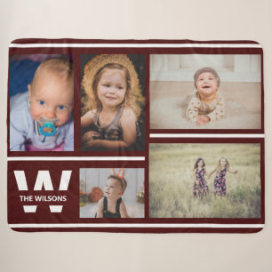 Couverture Sherpa Burgundy Stripes Multiples Photos Personnalisées M