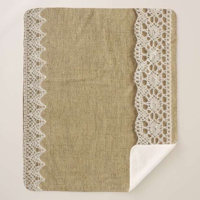 Couverture Sherpa Burlap, dentelle texture tissu. (Devant)