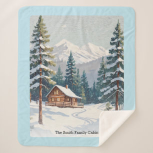 Couverture Sherpa Cabine de campagne rustique scène de neige montagn