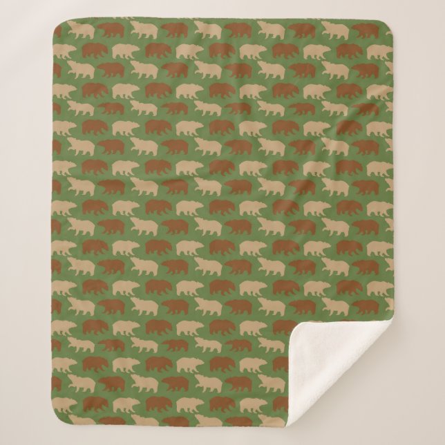 Couverture Sherpa Cabine Motif d'ours vert (Devant)