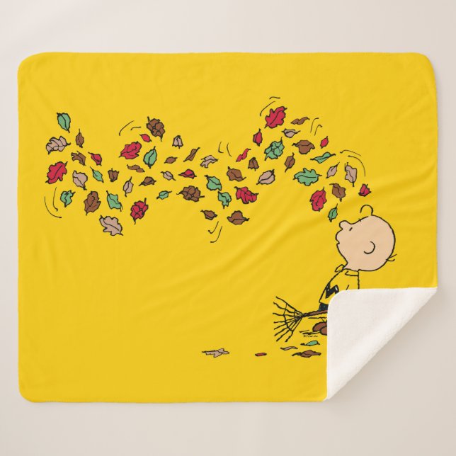 Couverture Sherpa cacahuètes | Charlie Brown Raking Feuilles (Devant (Horizontal))