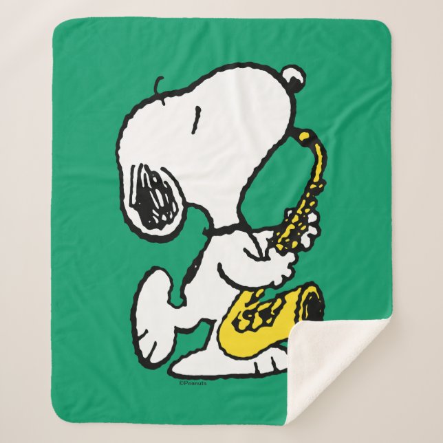 Couverture Sherpa cacahuètes | Lecteur Snoopy Saxophone (Devant)