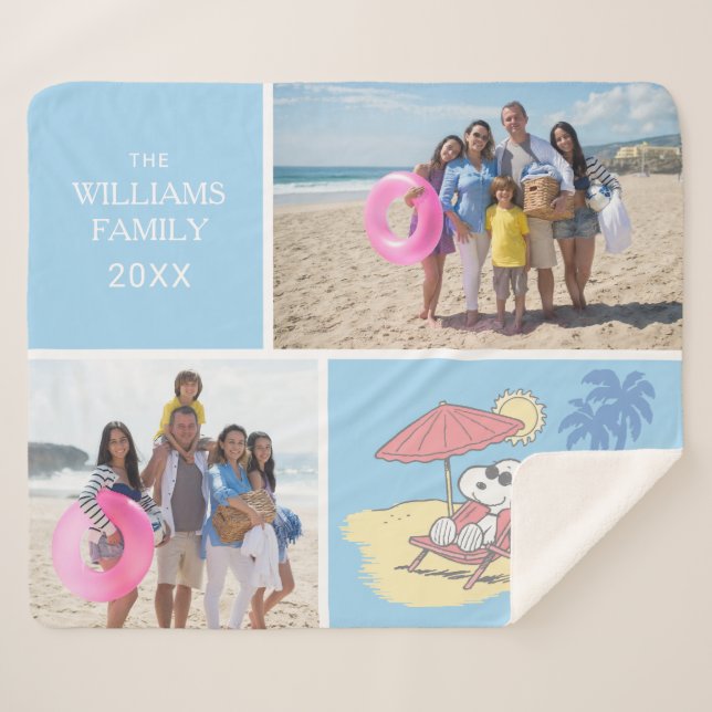 Couverture Sherpa cacahuètes | Snoopy Beach | Ajouter Votre Nom Et P (Devant (Horizontal))