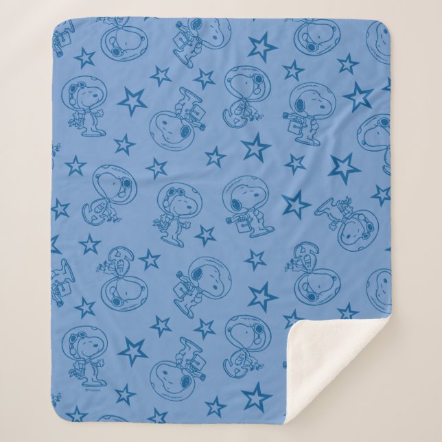 Couverture Sherpa cacahuètes | Snoopy Blue Space Astronaut Motif (Devant)