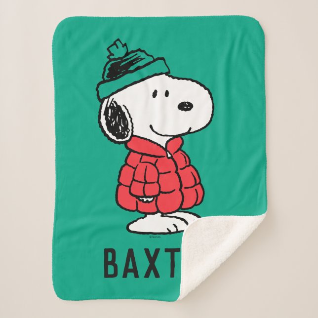 Couverture Sherpa cacahuètes | Snoopy Chat d'hiver et Casquette (Devant)