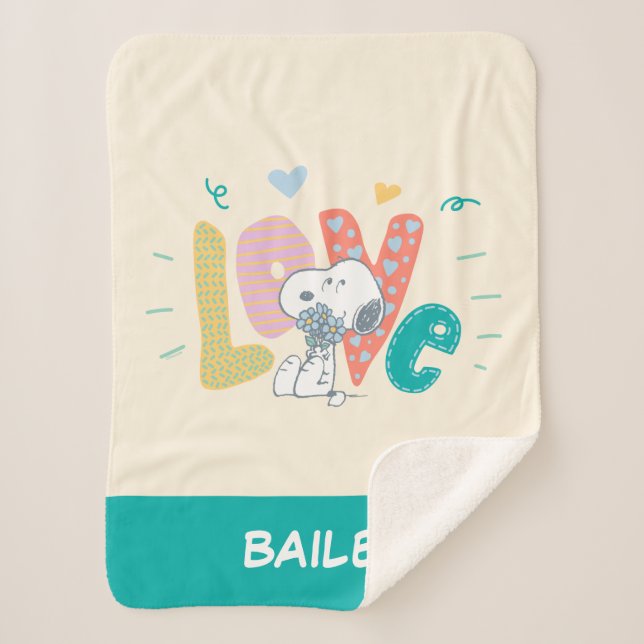 Couverture Sherpa cacahuètes | Snoopy Flower Love (Devant)