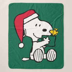 Couverture Sherpa cacahuètes   Snoopy Père Noël & Woodstock Cadeau
