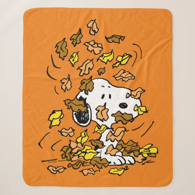 Couverture Sherpa cacahuètes | Snoopy Pile de Feuilles (Devant)