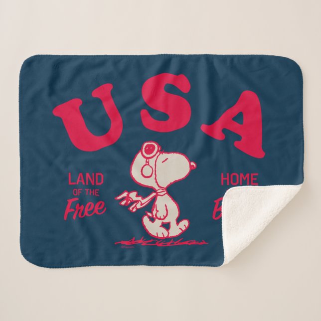 Couverture Sherpa cacahuètes | Snoopy USA Land of the Free (Devant (Horizontal))