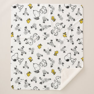 Couverture Sherpa cacahuètes Snoopy & Woodstock B&W Flower Motif