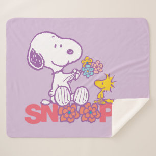 Couverture Sherpa cacahuètes Snoopy & Woodstock Flowers