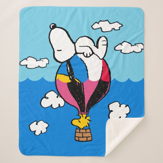 Couverture Sherpa cacahuètes | Snoopy & Woodstock Hot Air Balloon (Devant)