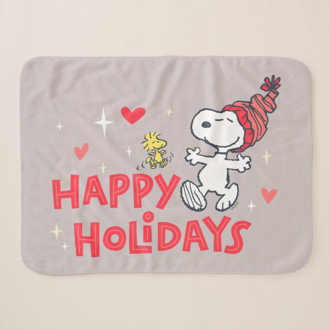Couverture Sherpa cacahuètes | Snoopy & Woodstock Joyeuses Fêtes (Devant (Horizontal))