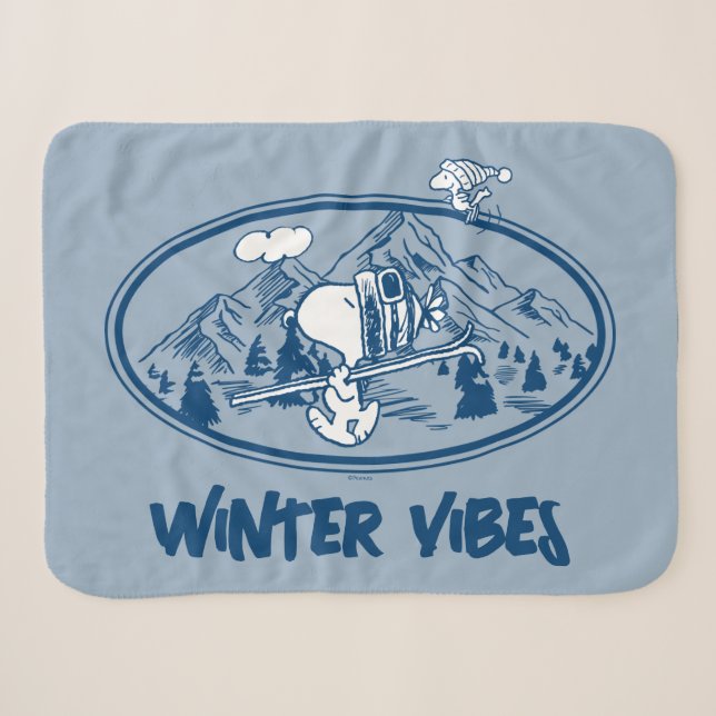 Couverture Sherpa cacahuètes | Snoopy & Woodstock Skiing (Devant (Horizontal))