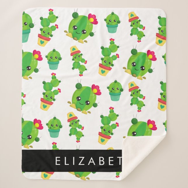 Couverture Sherpa Cactus mignons, Cactus Motif, Succulent, Votre Nom (Devant)