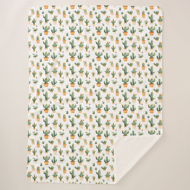 Couverture Sherpa Cactus pointillés sur blanc (Devant)
