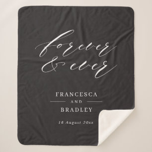 Couverture Sherpa Cadeau de mariage calligraphié monochrome Forever 