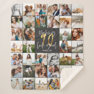 Couverture Sherpa Cadeau moderne 90e anniversaire multi photo script