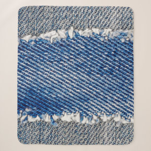 Couverture Sherpa Cadre Denim. Tissu en denim déchiré avec bord de f