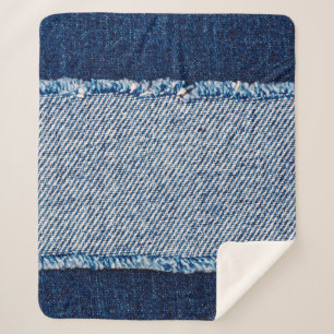 Couverture Sherpa Cadre en tissu jean bleu Denim. Dénim bleu fleur
