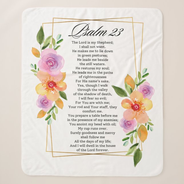 Couverture Sherpa Cadre géométrique floral Psalm 23 (Devant)