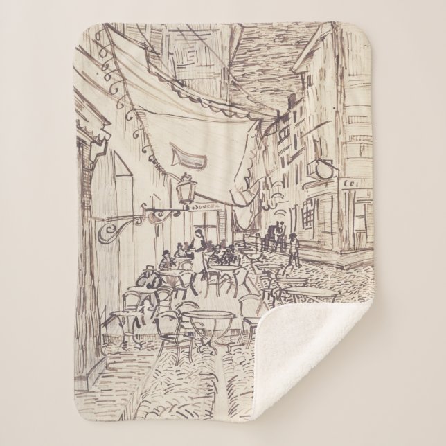 Couverture Sherpa Café Terrasse en soirée, Dessin d'art, Van Gogh (Devant)