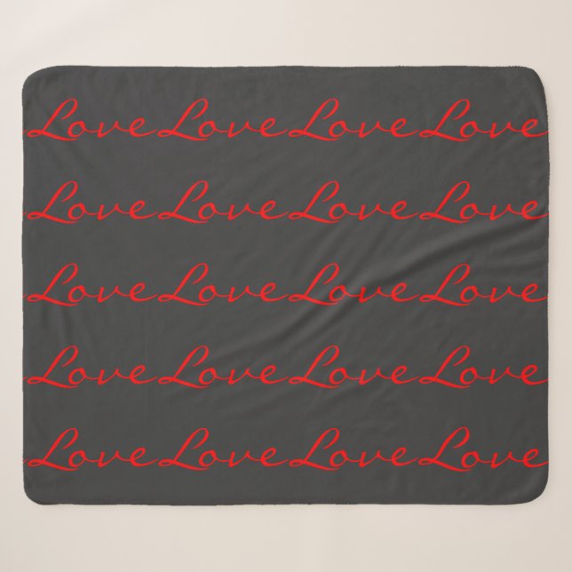 Couverture Sherpa Calligraphie tendance Grey Red Love Mariage (Devant (Horizontal))