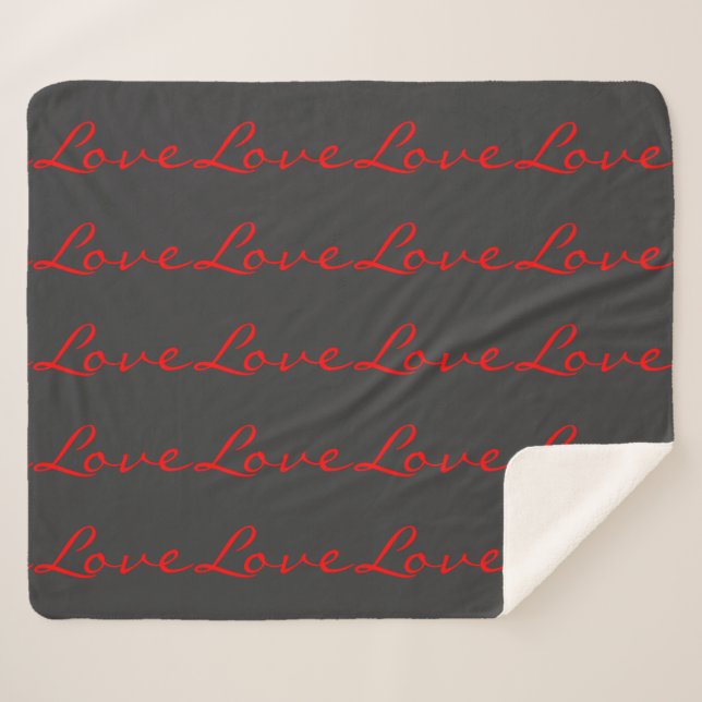 Couverture Sherpa Calligraphie Tendance Grise Rouge Amour Mariage (Devant (Horizontal))