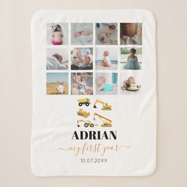 Couverture Sherpa Camions de construction Baby First Year Photo Coll (Devant)