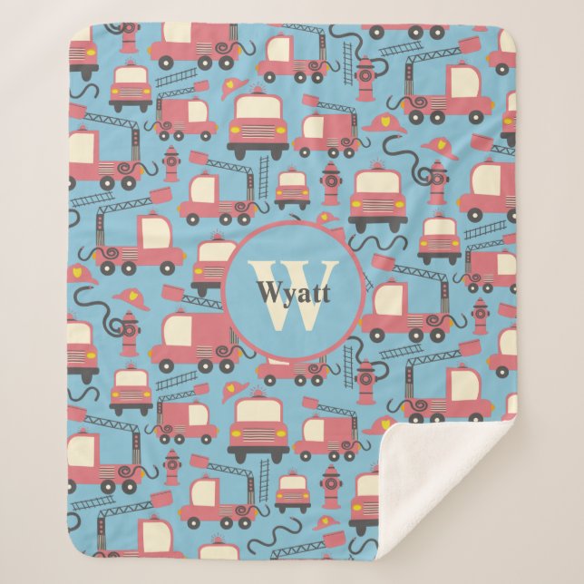 Couverture Sherpa Camions rouges Pompiers Enfants Personnalisés (Devant)