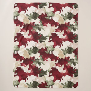 Couverture Sherpa Camouflage Crème Rouge Vert