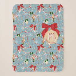 Couverture Sherpa Candy cane bleu classique écriture initiale