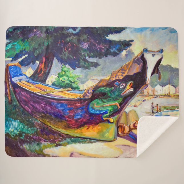 Couverture Sherpa Canot de guerre indien | Emily Carr | (Devant (Horizontal))