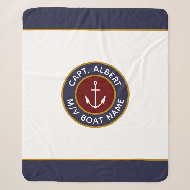 Couverture Sherpa Capitaine Votre Nom Maroon Ancre Sherpa Blanket (Devant)