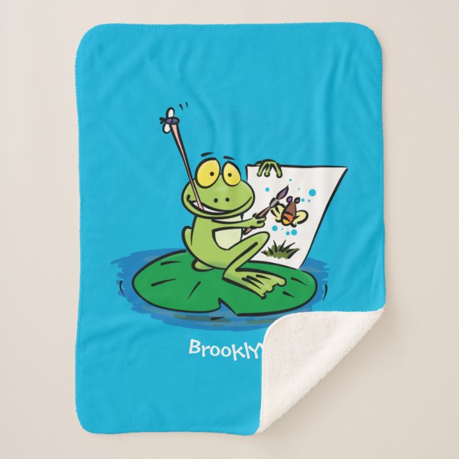 Couverture Sherpa Caricature amusante de grenouille verte (Devant)