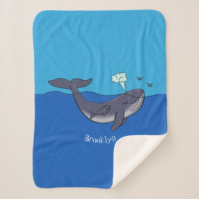 Couverture Sherpa Caricature de baleine mignonne et de baleine de ve (Devant)