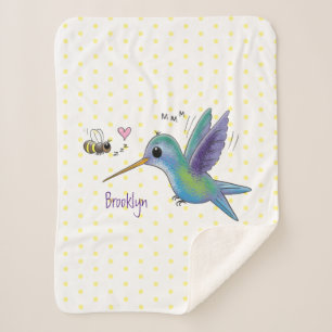 Couverture Sherpa Caricature de colibri d'abeille mignonne