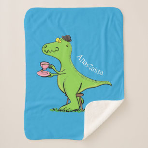 Couverture Sherpa Caricature de dinosaure vert t rex