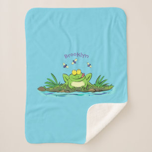 Couverture Sherpa Caricature de grenouille vert mignon