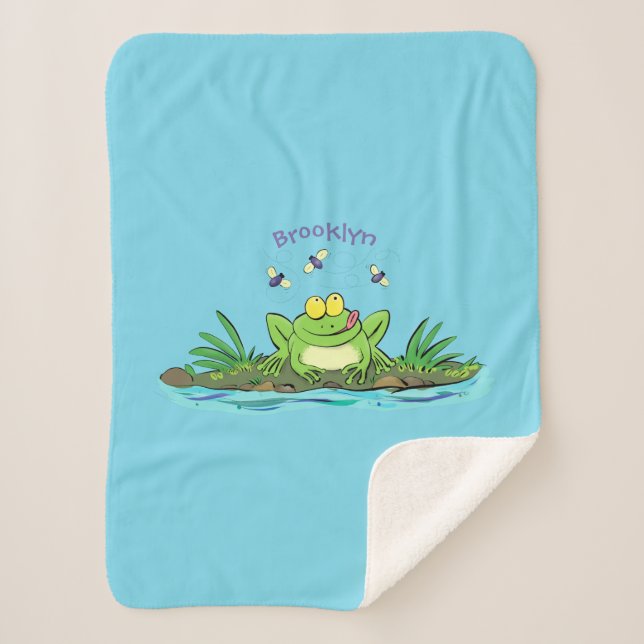 Couverture Sherpa Caricature de grenouille vert mignon (Devant)