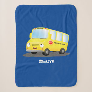 Couverture Sherpa Caricature du bus scolaire jaune joyeux