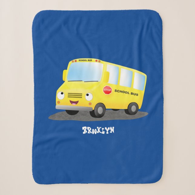 Couverture Sherpa Caricature du bus scolaire jaune joyeux (Devant)