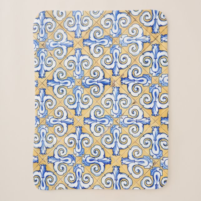 Couverture Sherpa Carreaux espagnols - Azulejo Bleu, Jaune et Blanc (Devant)