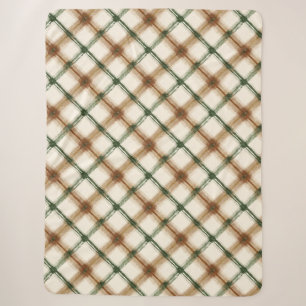 Couverture Sherpa Carreaux Vert Marron Crème Rayures